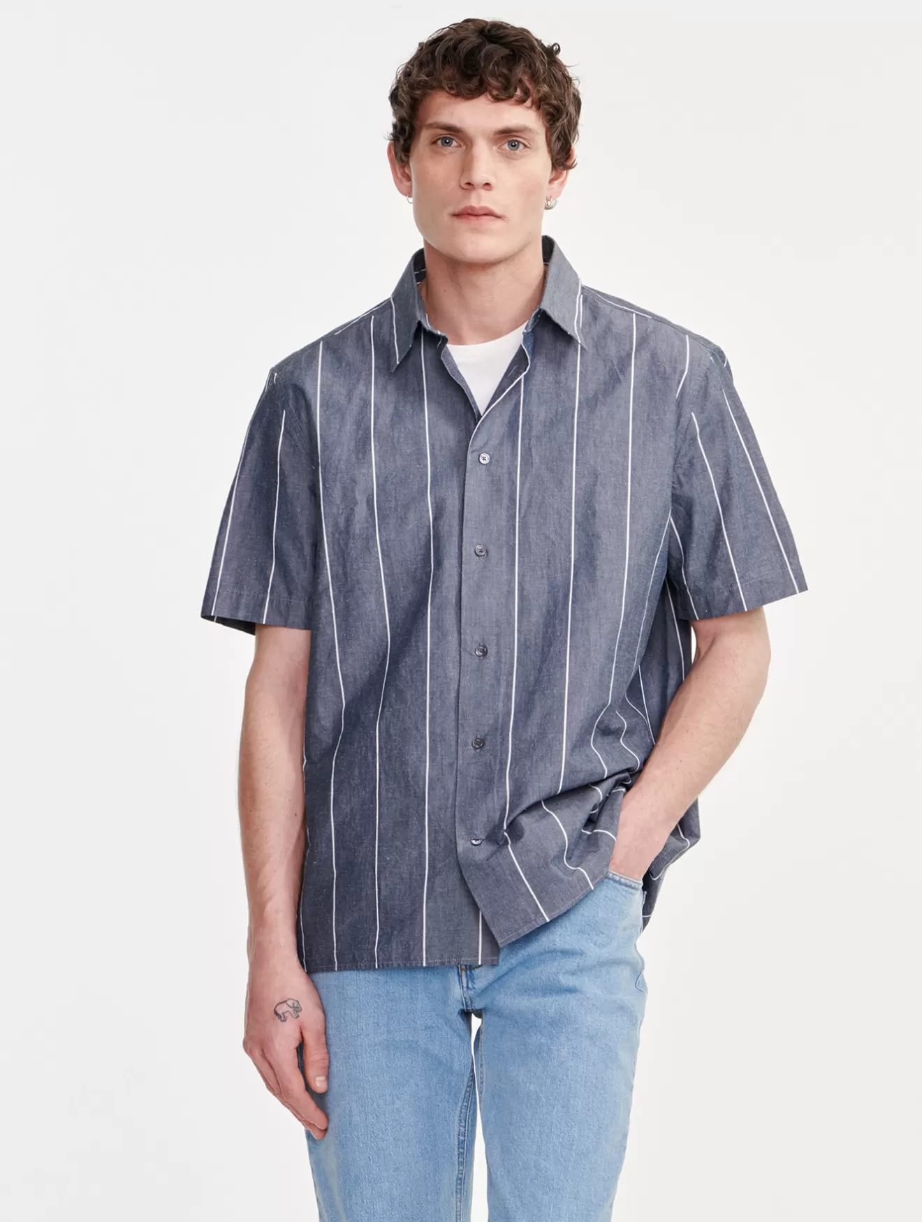 Shop Aigle Chemise Coton/Lin A Rayures A Manches Courtes Empire St