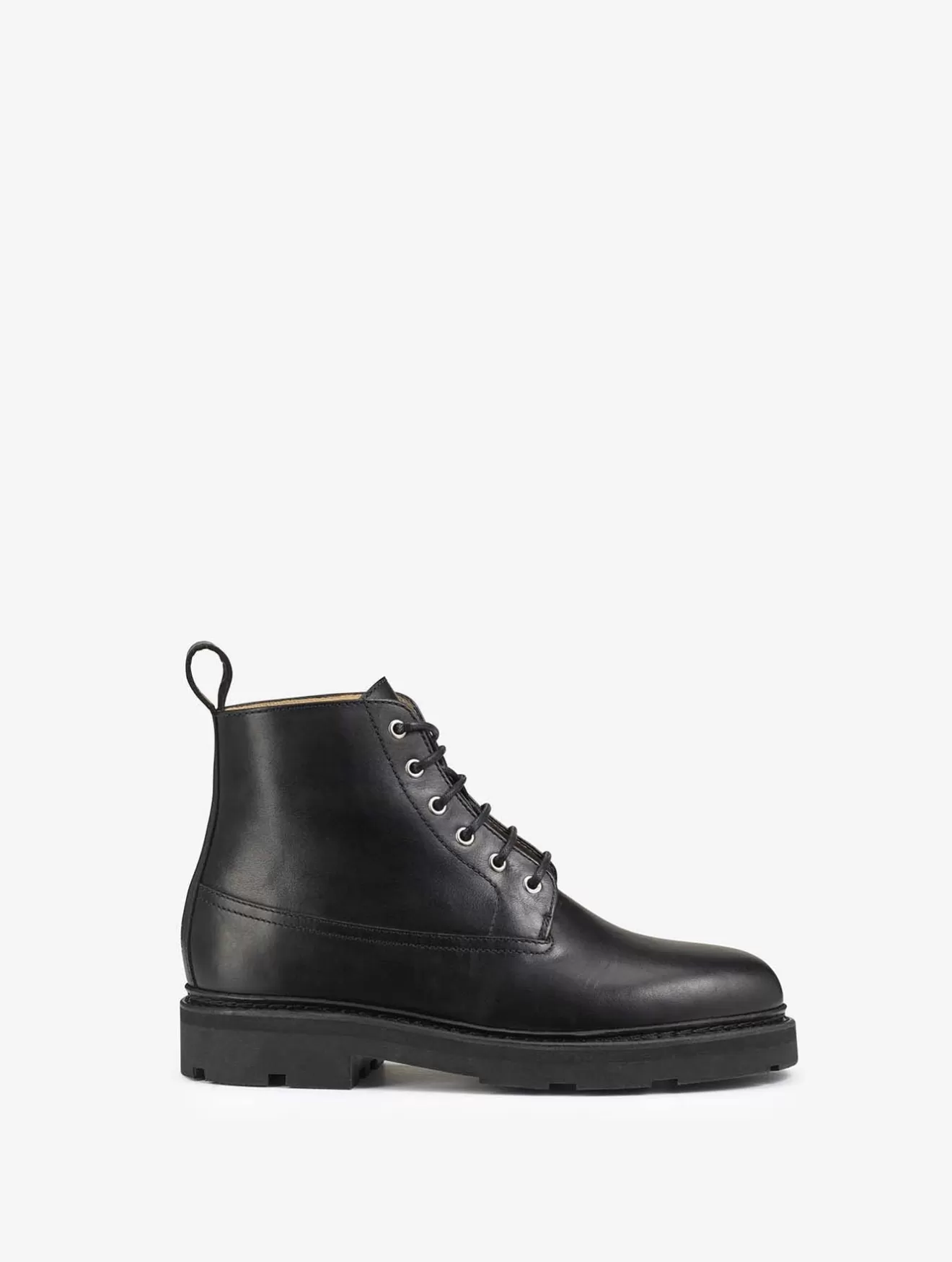 Store Aigle Desert Boot En Cuir Cousu Norgevien. Noir