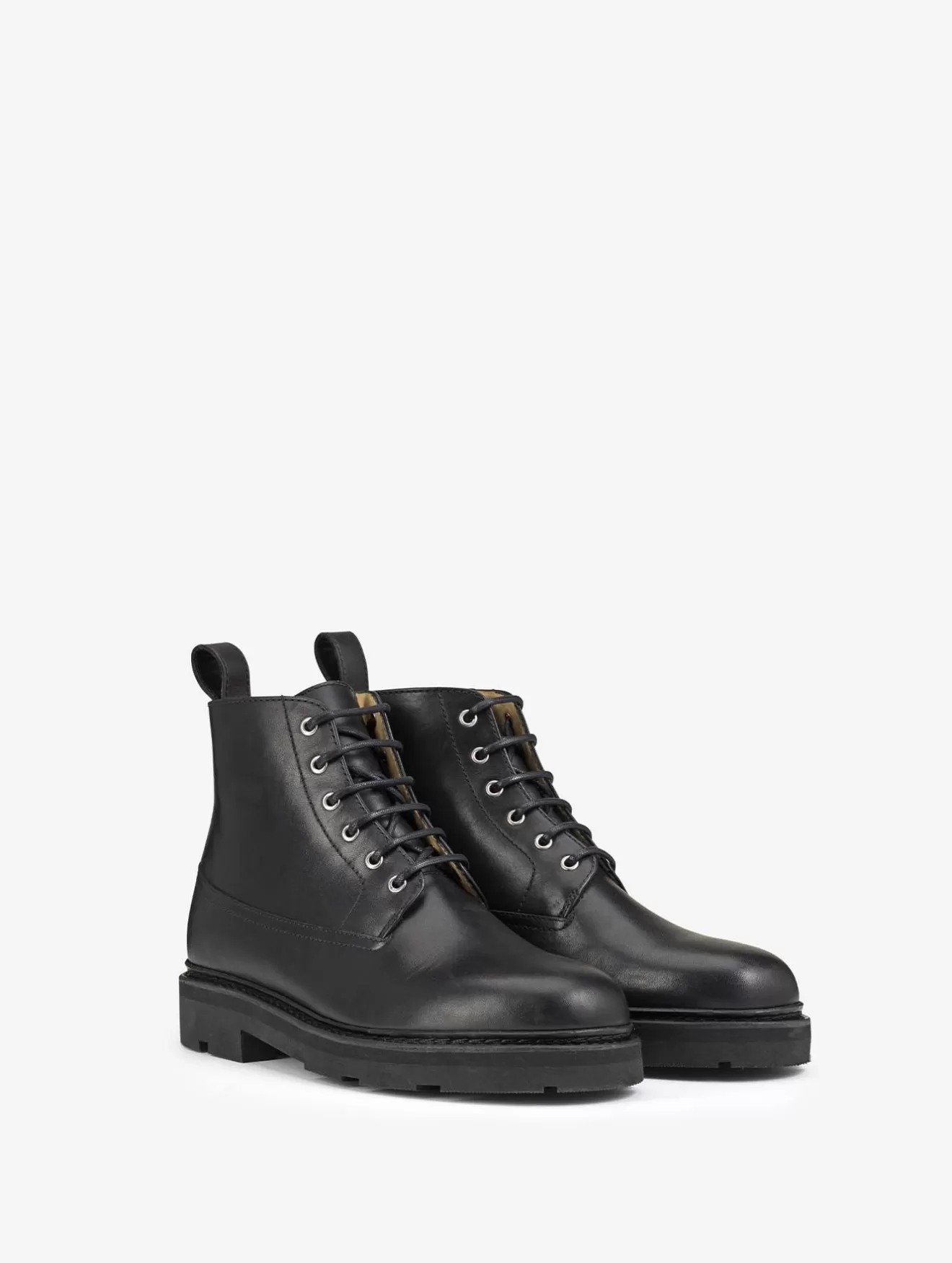 Store Aigle Desert Boot En Cuir Cousu Norgevien. Noir