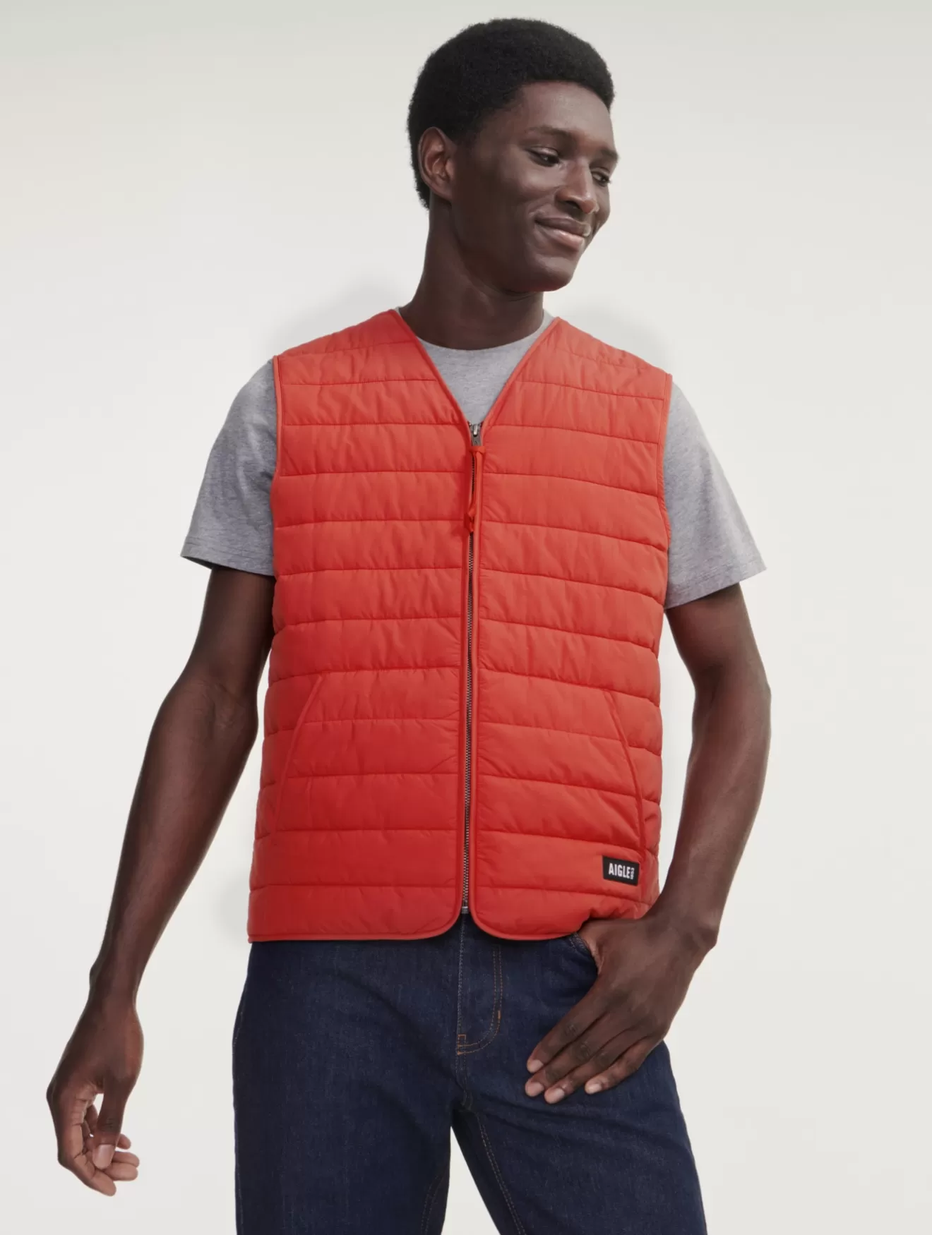 Store Aigle Gilet Sans Manches Court Deperlant Ouate Dupont Sorona® Harissa