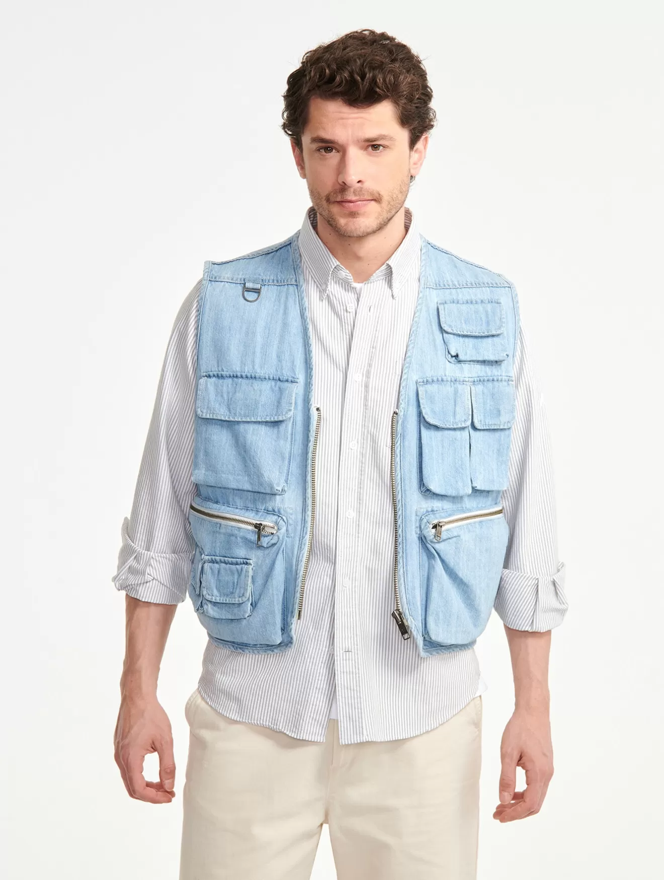 Shop Aigle Gilet Sans Manches Denim Court Denim Light Bleach