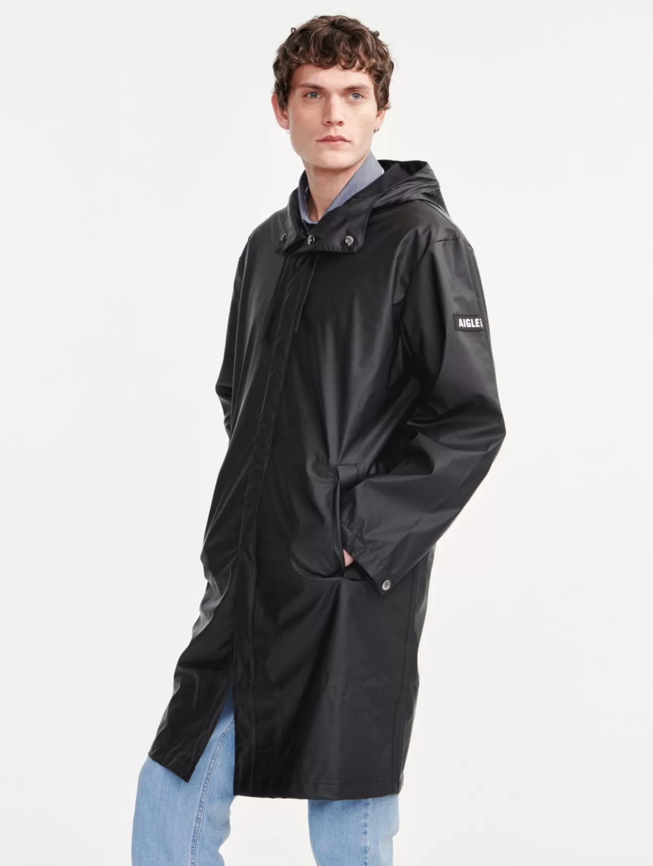 New Aigle Parka Longue Matiere Waterproof A Capuche Noir