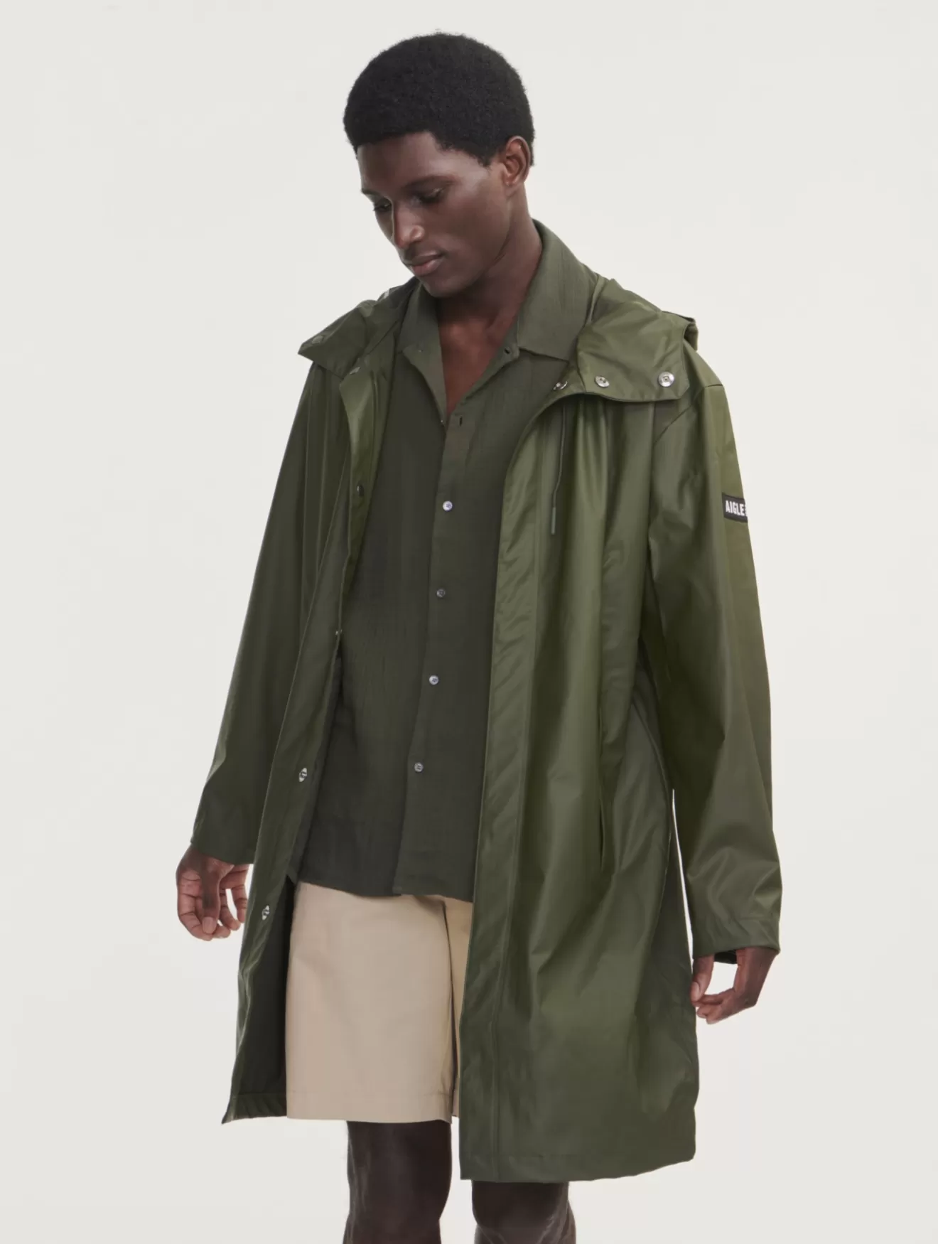 New Aigle Parka Longue Matiere Waterproof A Capuche Avocat