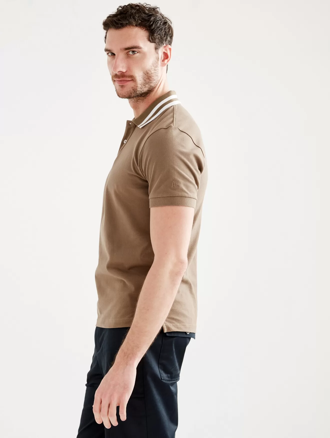Store Aigle Polo Double Bandes Au Col A Manches Courtes Cappuccino