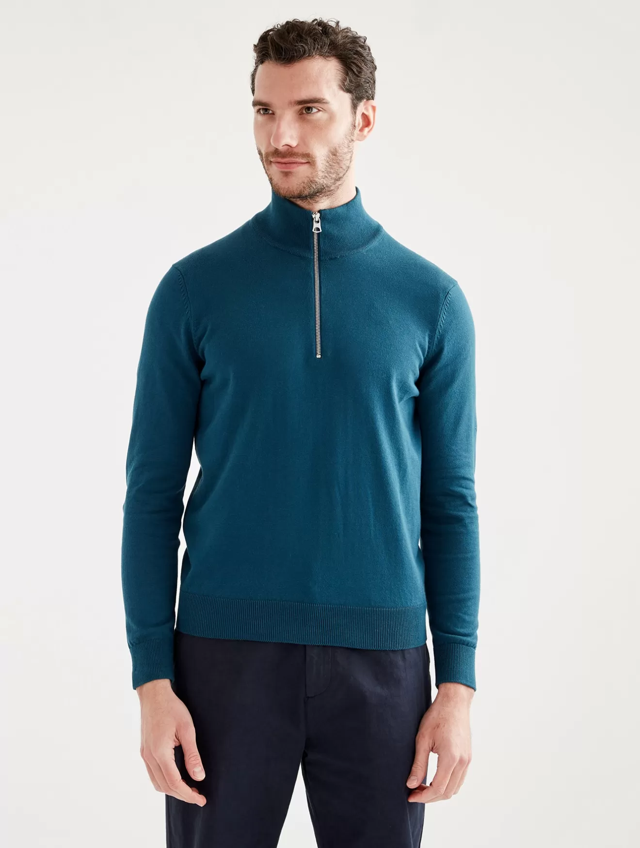 Store Aigle Pull Col Montant Demi-Zip Fine Jauge Storm Blue
