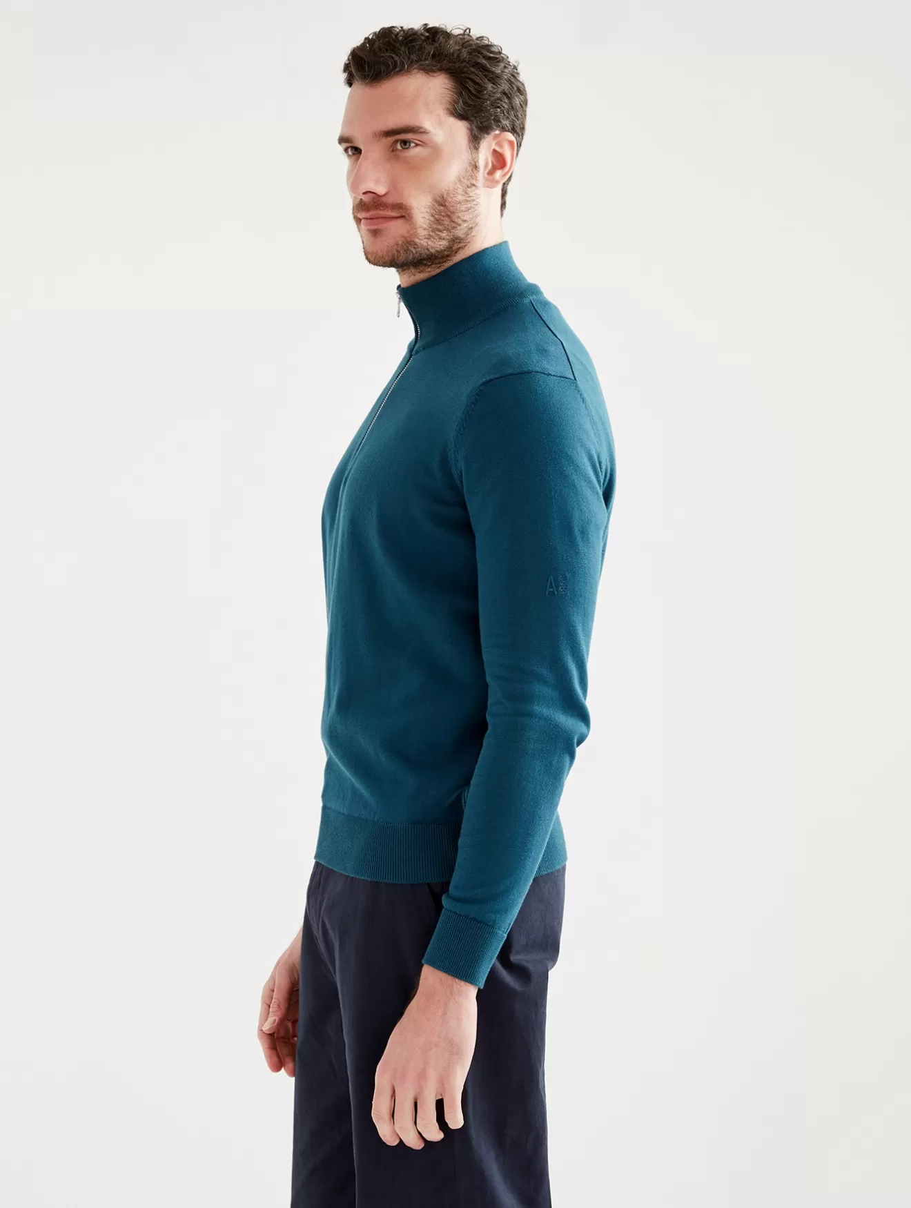 Store Aigle Pull Col Montant Demi-Zip Fine Jauge Storm Blue