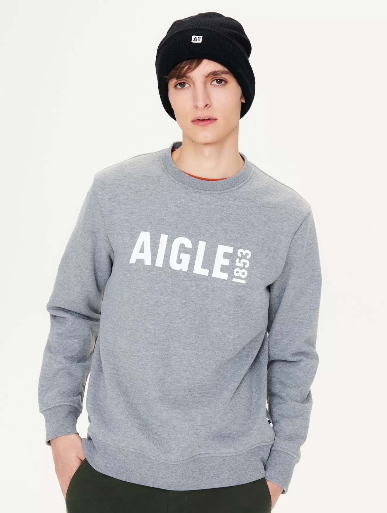 Cheap Aigle Sweatshirt Brosse Col Rond Imprime "" Heather Grey