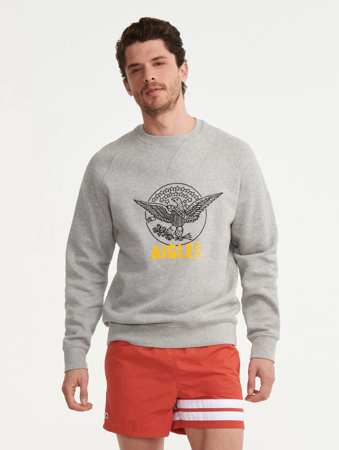 Cheap Aigle Sweatshirt Col Rond Avec Broderie Light Heather Grey