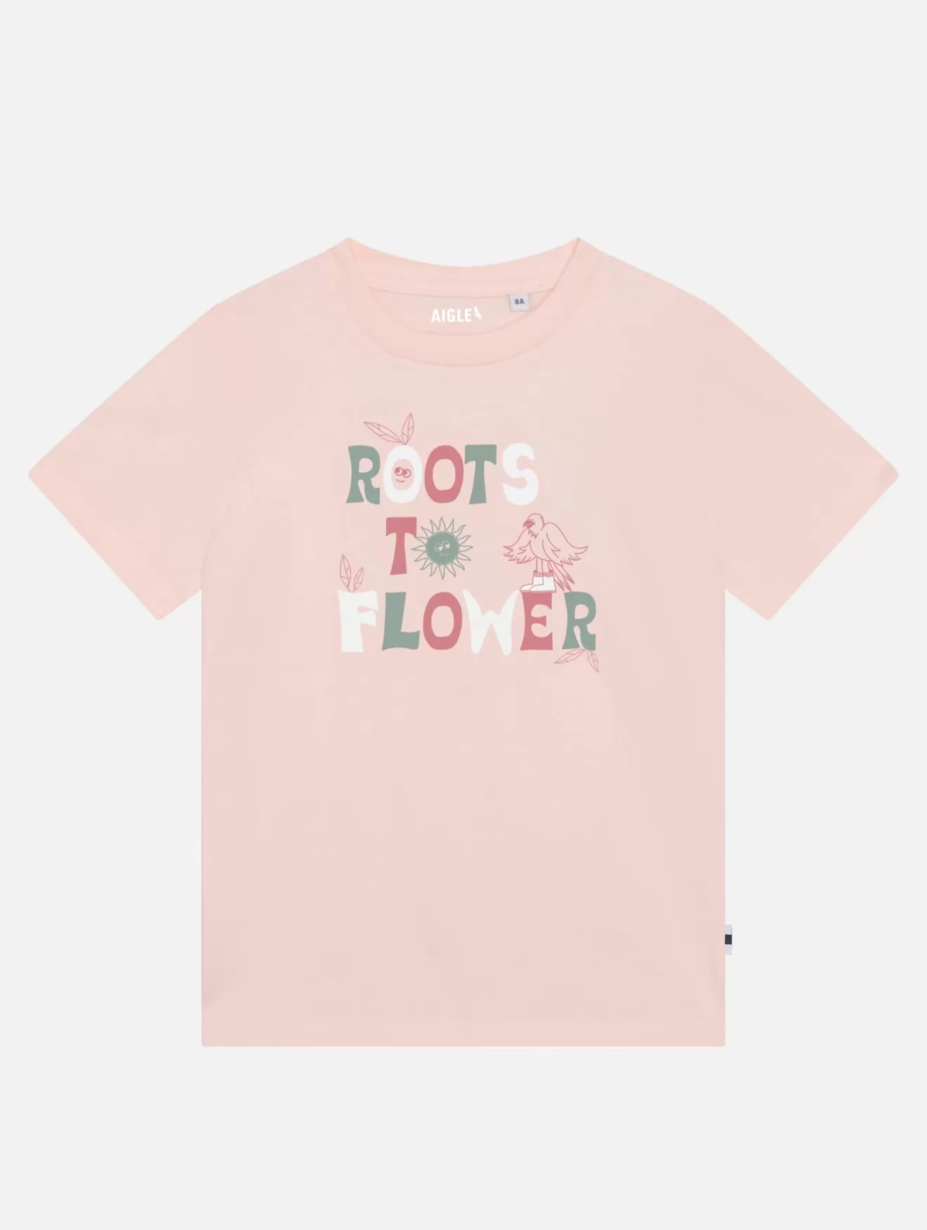 Hot Aigle T Shirt En Coton Bio Imprime «Roots To Flower» Rose Givree