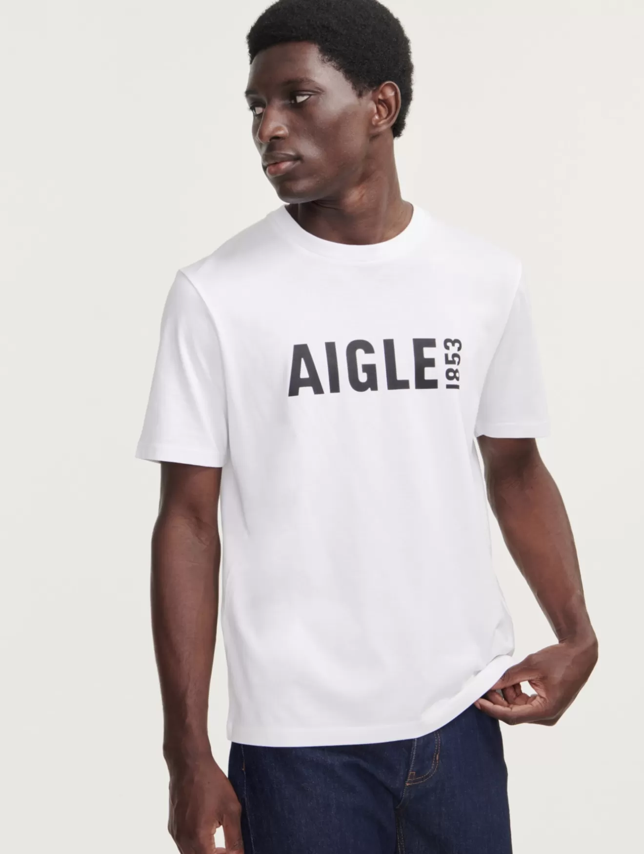 Fashion Aigle T Shirt Pyratex® Col Rond Imprime Blanc Aigle