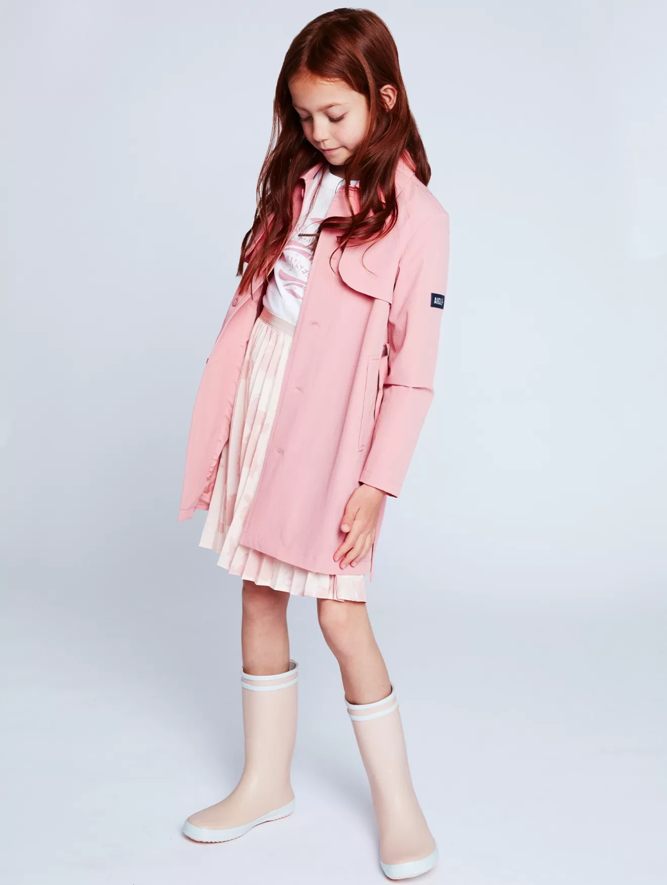 Outlet Aigle Trench Coat A Capuche Rose Hortensia